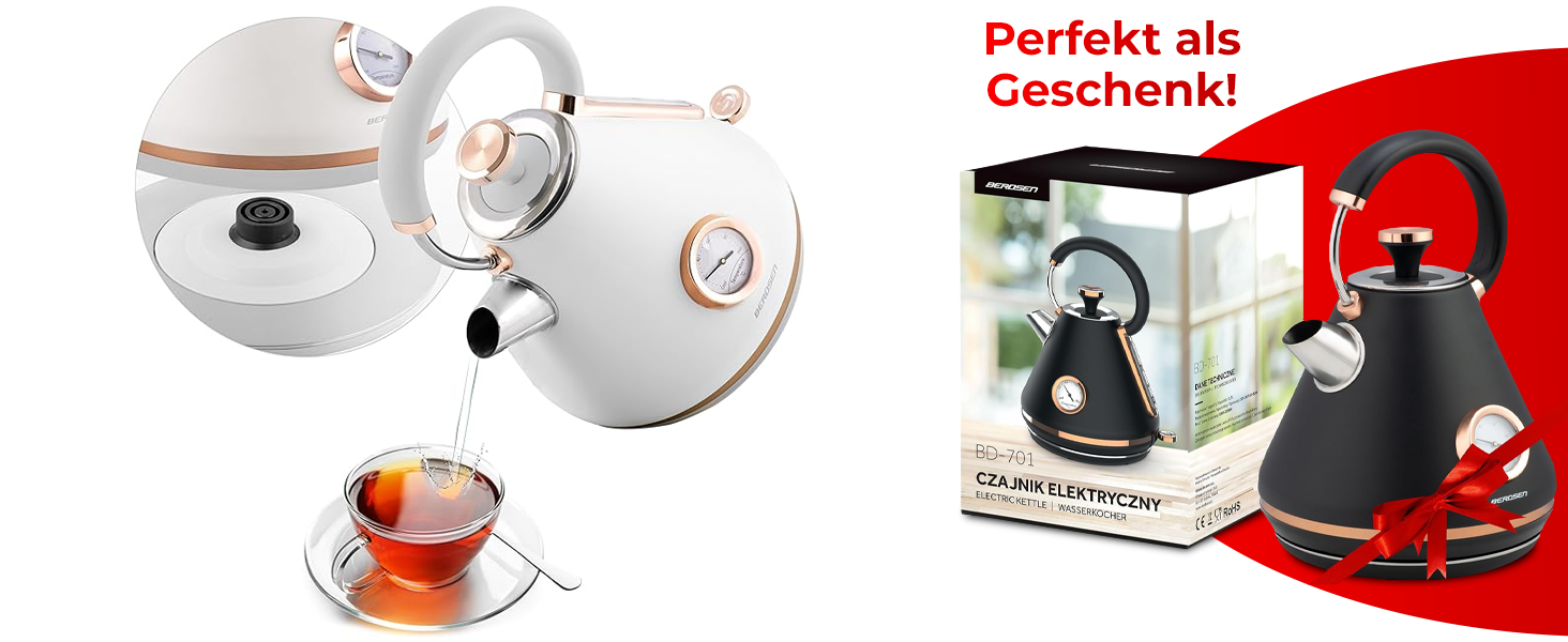 Елегантний чайник Berdsen BD-701 з термометром, 1.7L, чорний