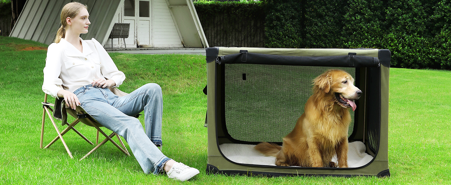 Складана переноска для собак середніх порід, 76x54x54 см, зелена. Зручна переноска для автомобіля з регульованим дизайном, міцна сітка та м'яка підстилка для дому та подорожей