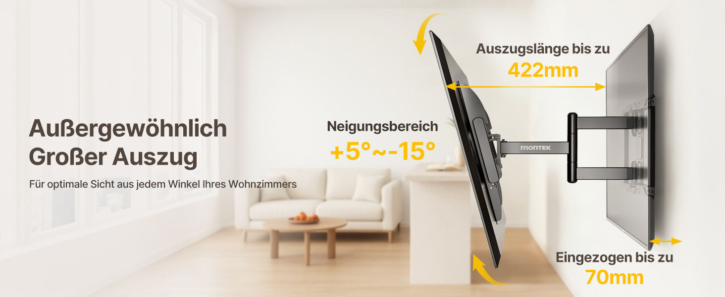 Кріплення для телевізора monTEK Full Motion з регулюванням, 37-84 дюйми, до 50 кг, VESA 600x400 мм, для дерев'яних підставок