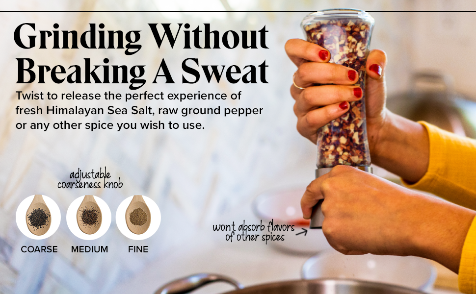 Набір для перцю та солі Willow & Everett з нержавіючої сталі - 2 великі ручні млини з регульованим жорном, без наповнювача, з підставкою