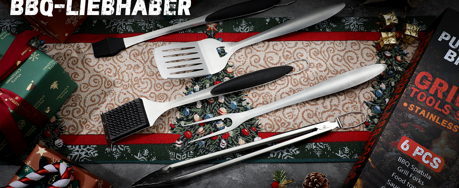 Набір аксесуарів для гриля PURPLEBIRD 31 предмет – Преміум набір гриль-посуду з нержавіючої сталі для чоловіків та жінок з сумкою, килимком для гриля, для саду, кемпінгу та дня народження (Сріблястий)