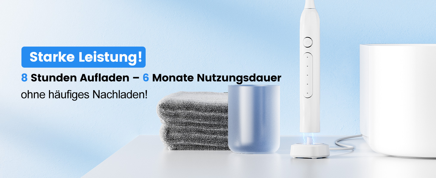 Електрична зубна щітка зі звуковими вібраціями, 5 режимів, таймер 30с, для відбілювання зубів за 2 тижні, 8 змінних насадок з м'якою 3D-щіткою, IPX7, 8 насадок