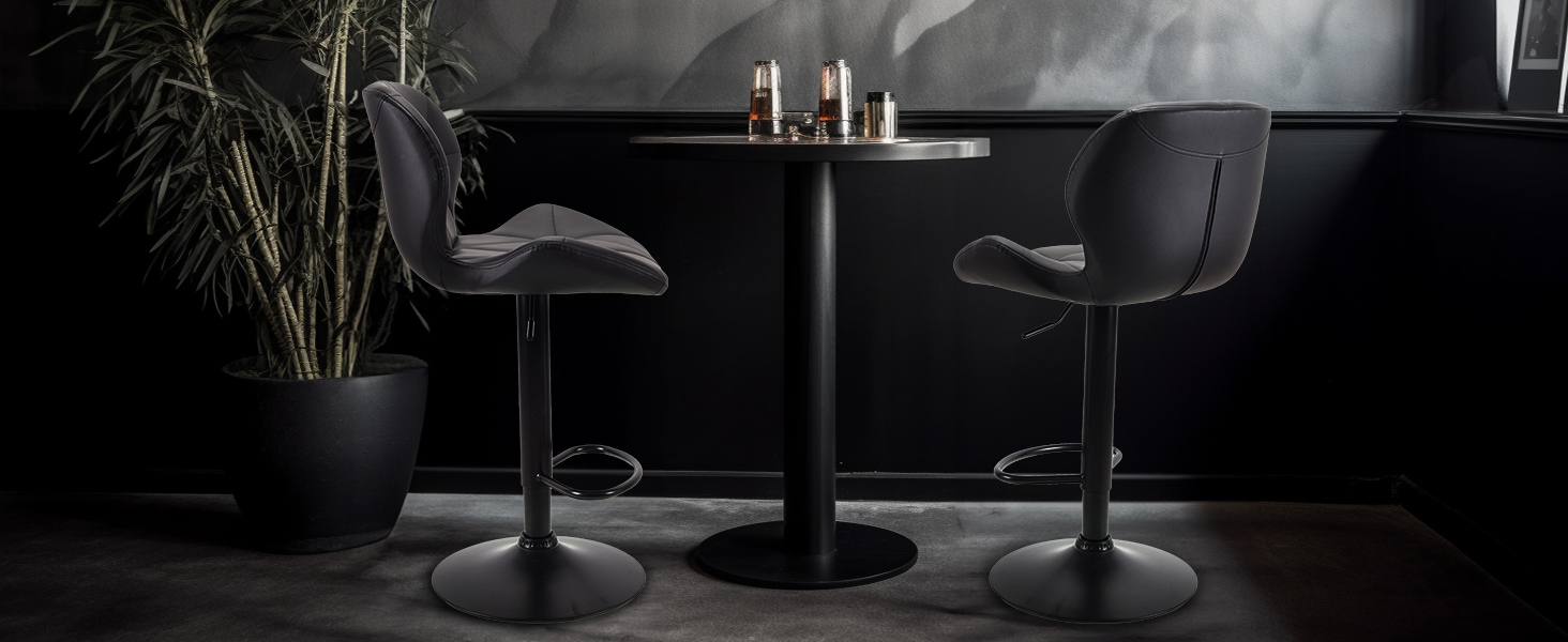WangPangzi Adjustable Bar Stools 2-Pack with Backrest - Padded Faux Leather Kitchen Bar Chairs with Footrest for Counter, Home, Hotels & Bars (Black & Gray)