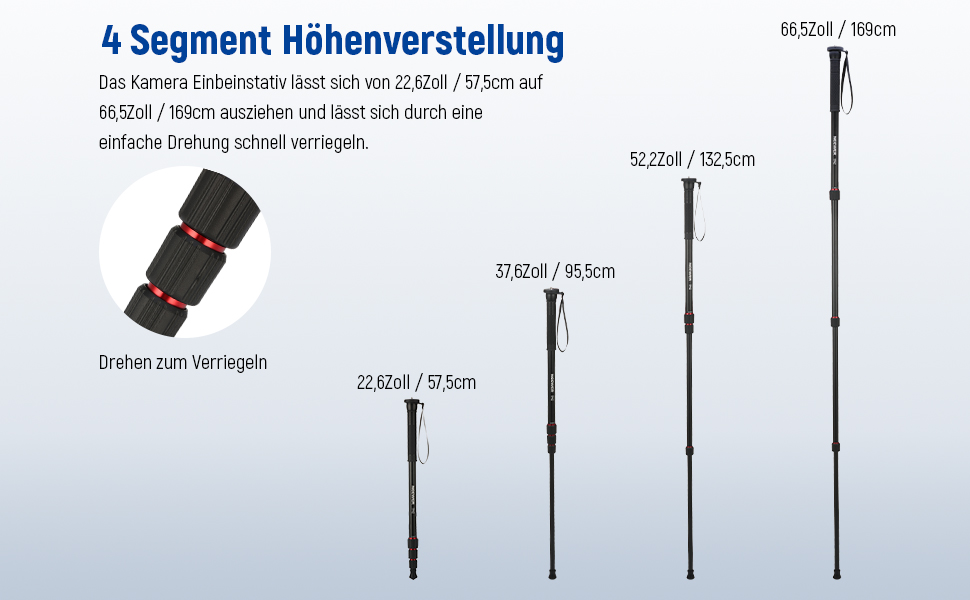 NEEWER Монопод 155 см для камери: легкий, портативний, з адаптерами 1/4' та 3/8' для DSLR та відеокамер, витримує до 8 кг