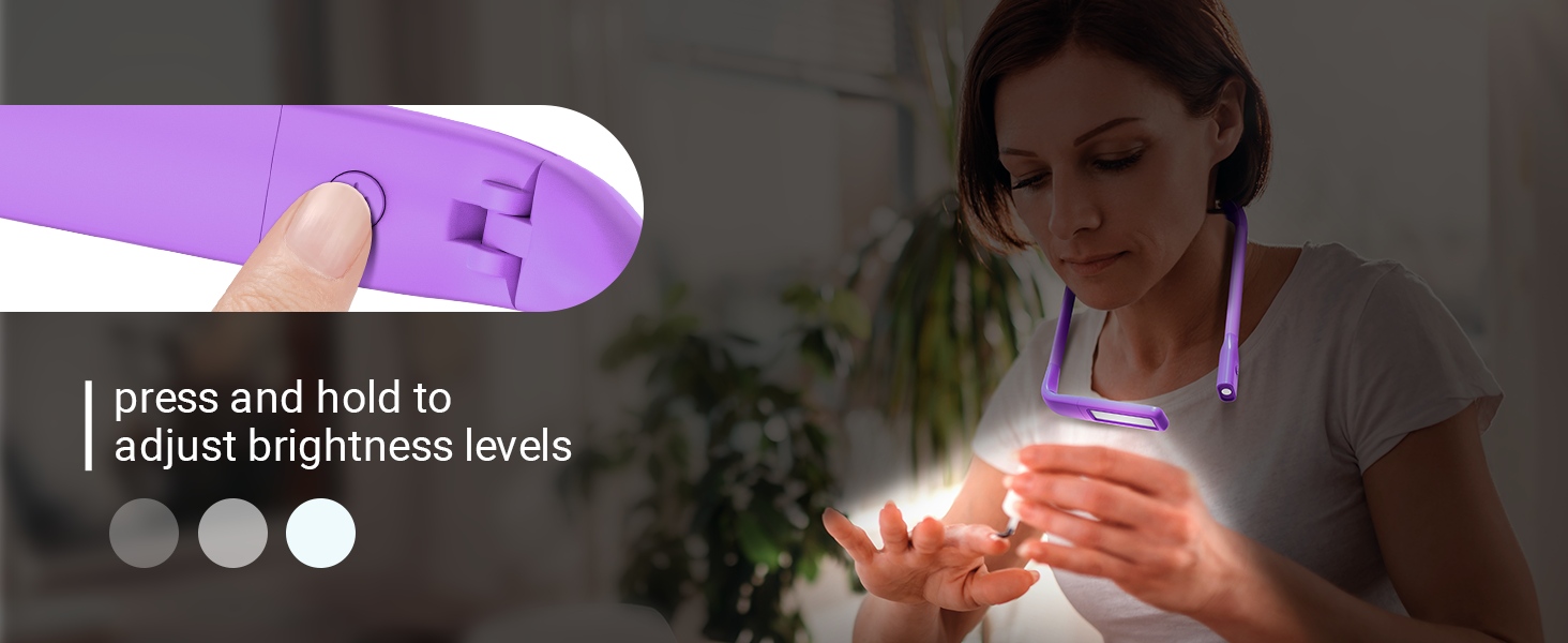 LED лампа на шию для читання Buch - 3 кольори, фіолетова. Лампа для читання в ліжку, в'язання, рукоділля. Подарунок для чоловіків.