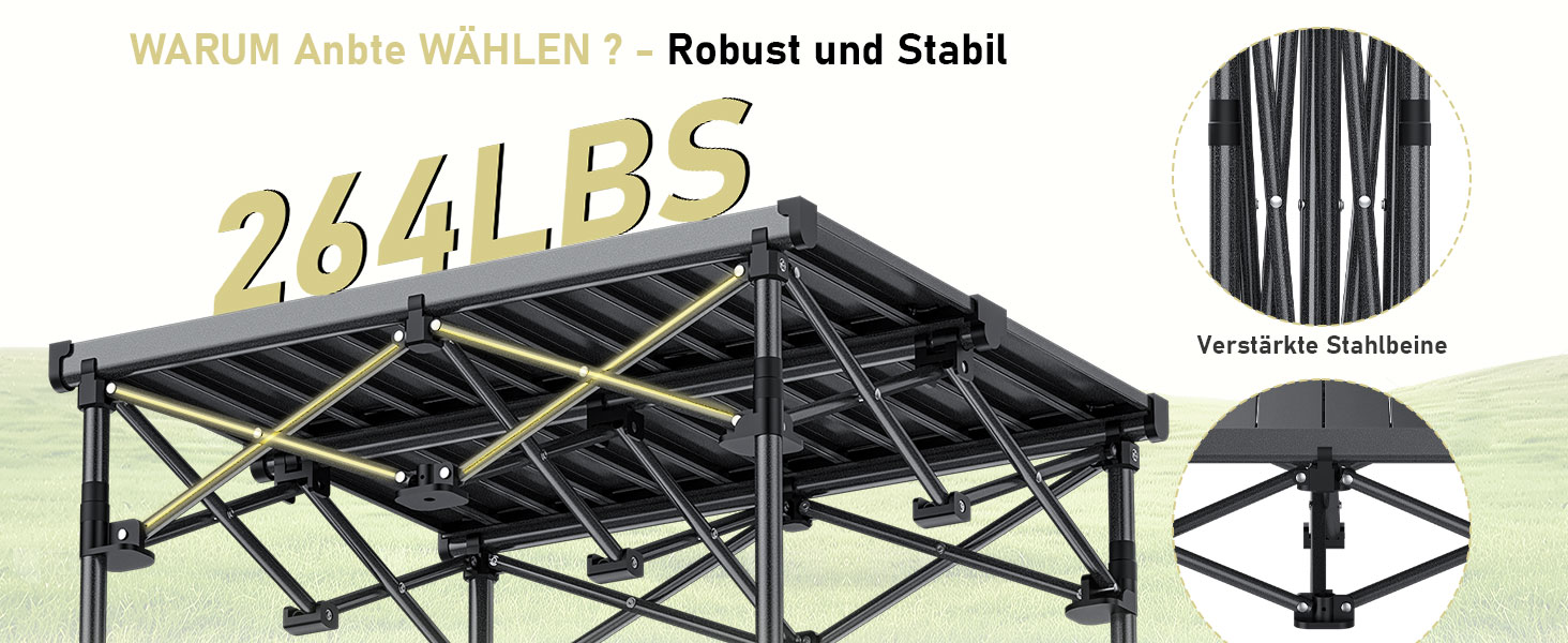 Складний алюмінієвий стіл для кемпінгу Anbte 67x58 см, регульована висота (44/70 см), вантажопідйомність до 150 кг, з сумкою для зберігання