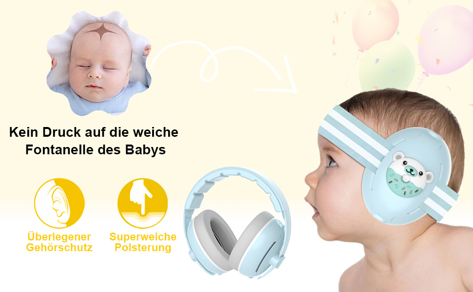 Навушники-захист вух 2-в-1 для немовлят, 0-48 місяців, блакитні