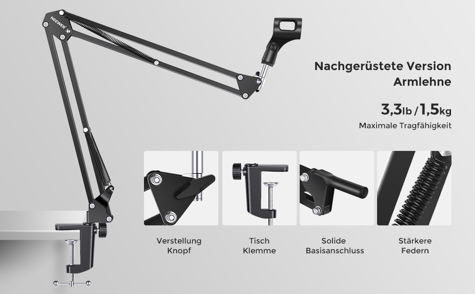 Тримач для мікрофону Neewer NW-35: регульований підвіс-кріплення для мікрофону, сумісний з Yeti, Quadcast та іншими