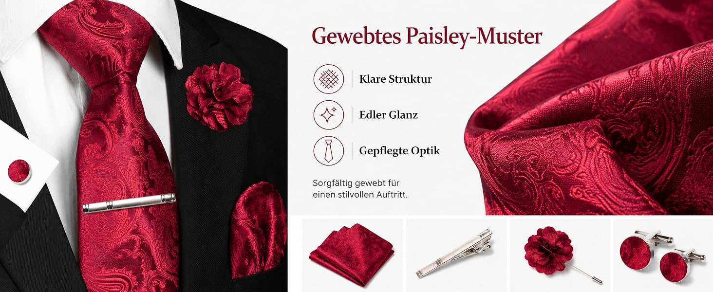 Комплект краватки Paisley JEMYGINS: краватка, нагрудник, зажим для краватки, запонки, бутоньєрка, зелений