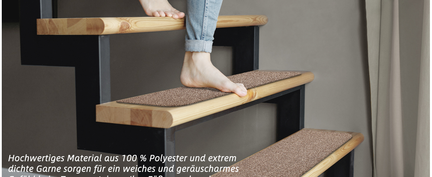 Компактні килимки для сходів COSY HOMEER, 15 шт., 70x22 см, самоклеючі, машинне прання, 100% поліестер, TPE-підкладка, безпека для дітей та домашніх тварин, бежевий колір