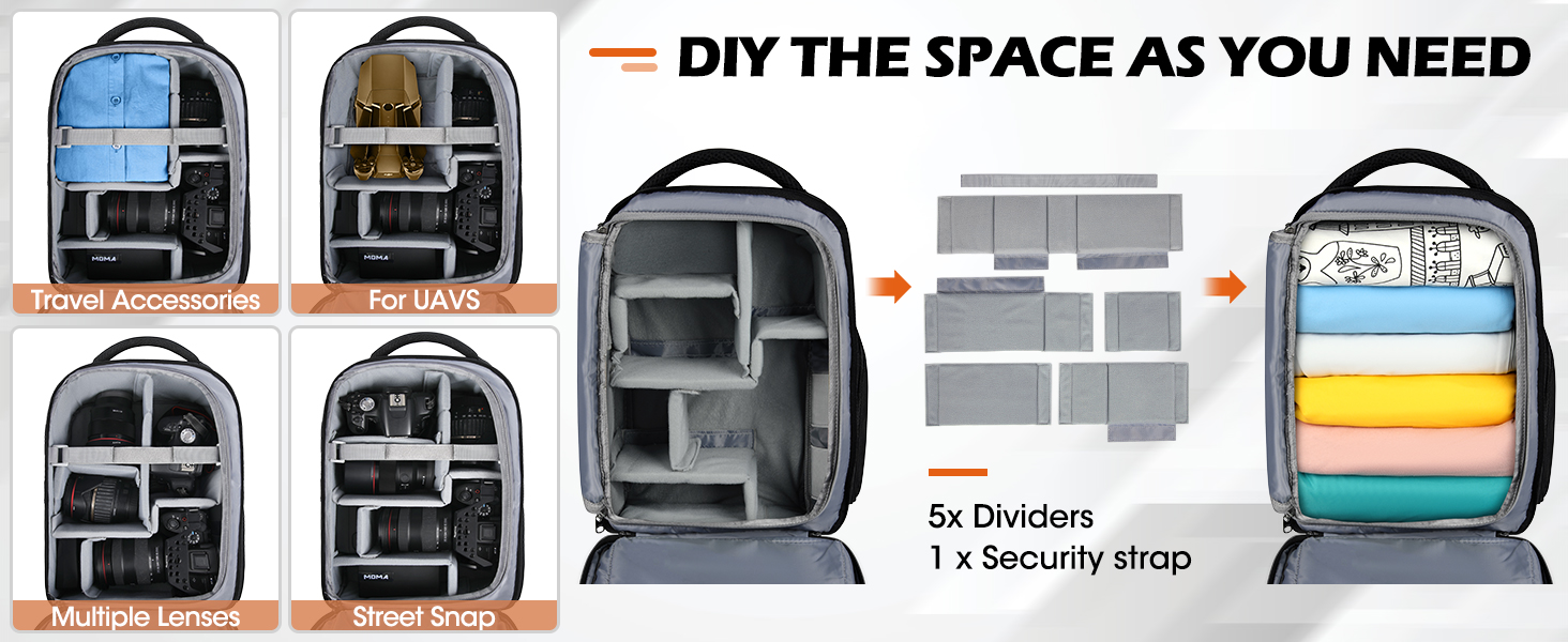 Рюкзак для фотокамери RAINSMORE – великий рюкзак для фотокамери, сумісний з Nikon, Canon, Sony, з відділенням для ноутбука 15.6 дюймів, чорний