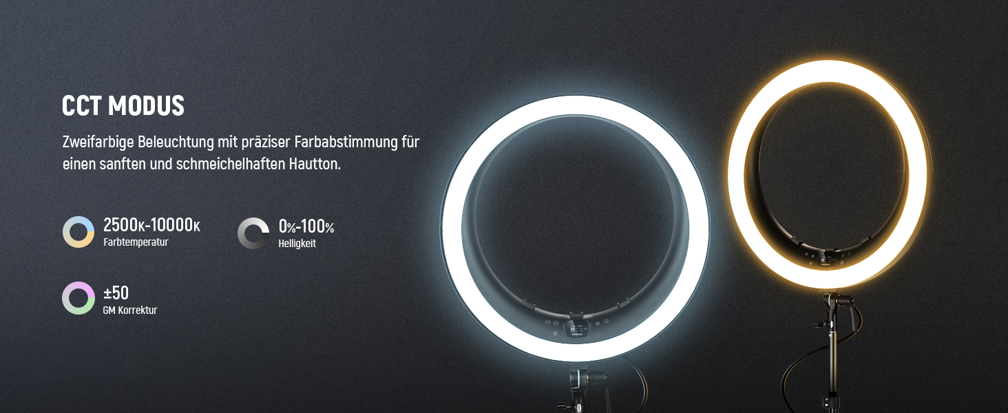 NEEWER Ringlicht RP19H 19 дюймів з триподом та 3 тримачами для телефону, RGB, 42W, CRI 97+, 2540 Lux, для стрімінгу, офісу, Zoom