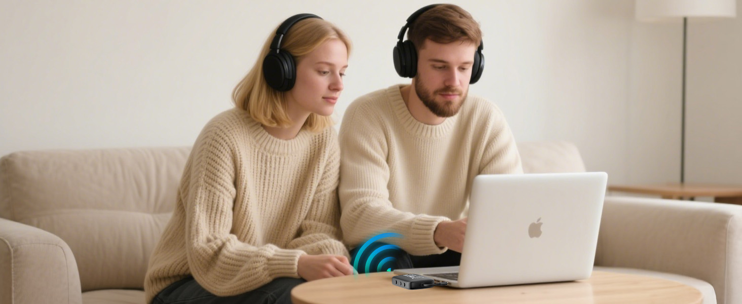 Bluetooth 5.4 адаптер ElecMoga 2-в-1: передавач та приймач, підтримка 2 пристроїв, для авто, телевізора, навушників