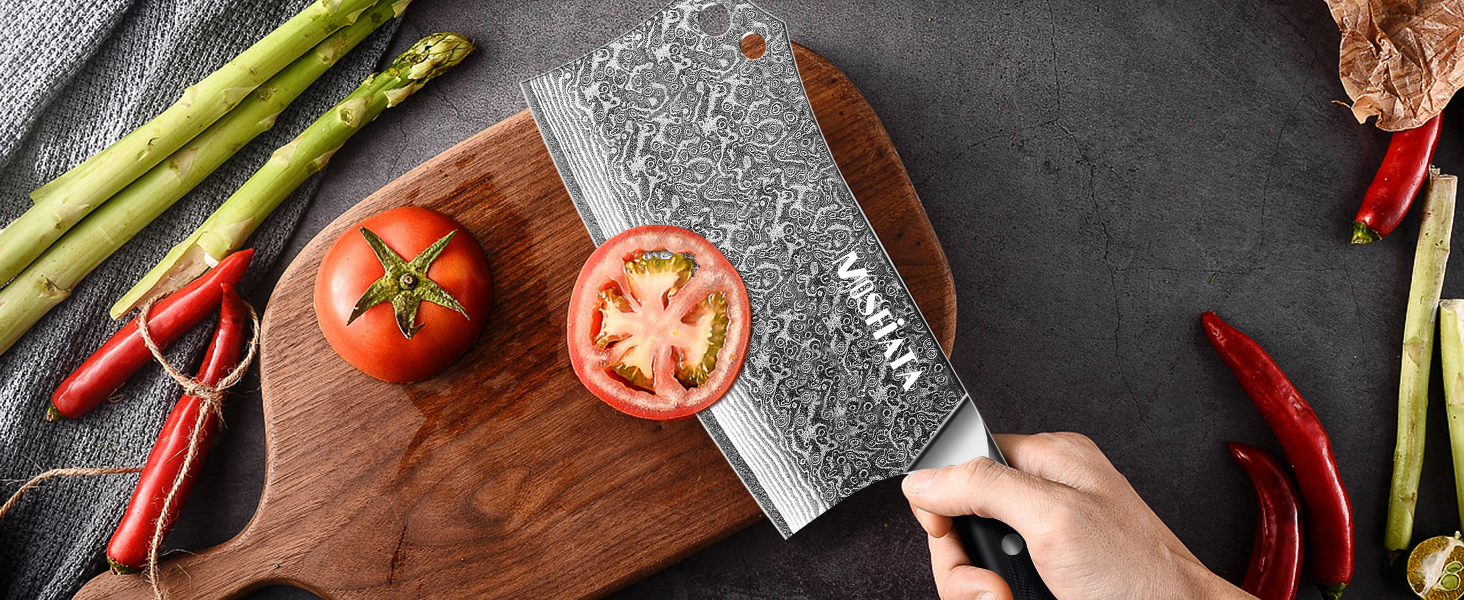MOSFiATA Кухонний ніж шеф-кухаря з дамаської сталі, 20 см, професійний, з точильним каменем
