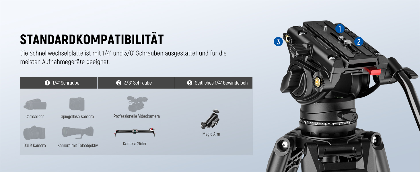 Штатив для відеокамери NEEWER 76' з пливним кріпленням, алюмінієвий, для DSLR/Camcorder, вантажопідйомність 8 кг, LL27