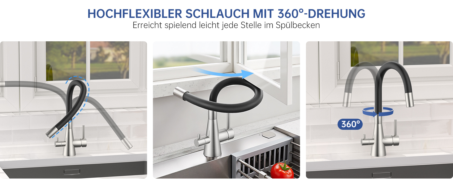 Кухонний змішувач Dayone з висувним виливом, нержавіюча сталь SUS304, високий тиск, 360° обертання, 2 функції, для кухні