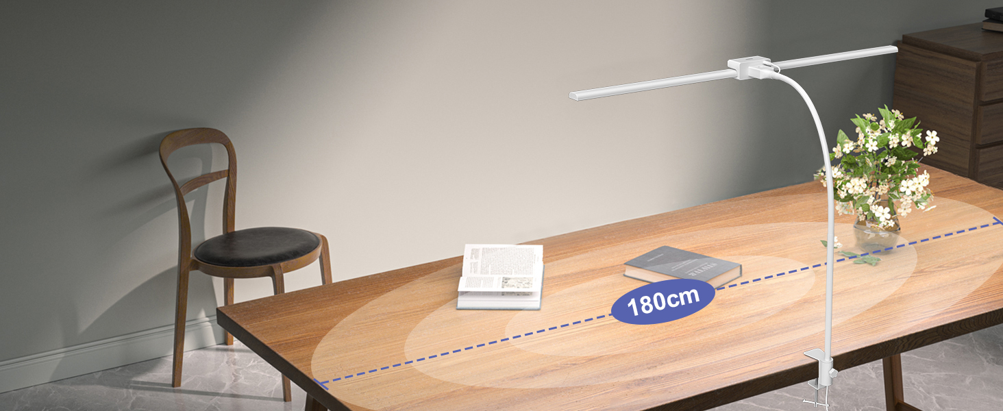 LED настільна лампа EppieBasic 24W з регулюванням яскравості, 80см, з кріпленням, захистом для очей, гнушим шийкою, для офісу, монітора, робочого місця, з таймером, чорна