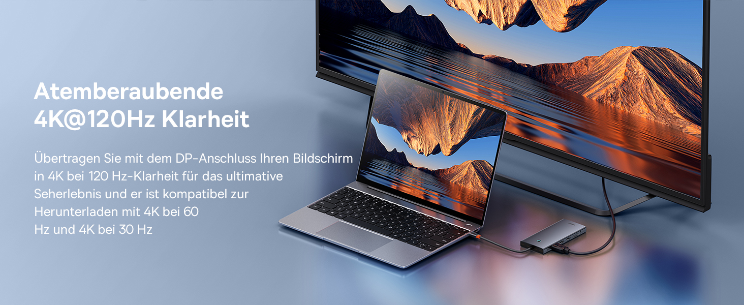 Док-станція Baseus USB-C для 3 моніторів: 13-в-1 хаб з HDMI 4K@60Hz, DisplayPort 4K@120Hz, VGA, USB 3.1 10 Gbps, PD 100W та Ethernet (сумісна з Dell/HP/Lenovo/Surface)