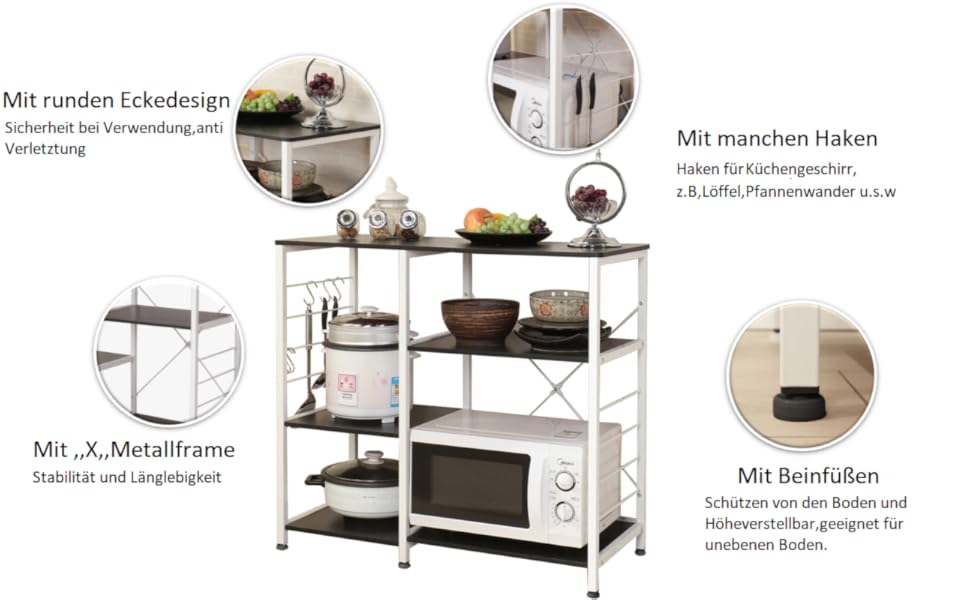 Стійка для мікрохвильової печі та кухонні полиці Soges 3 яруси, чорний (171-BK)