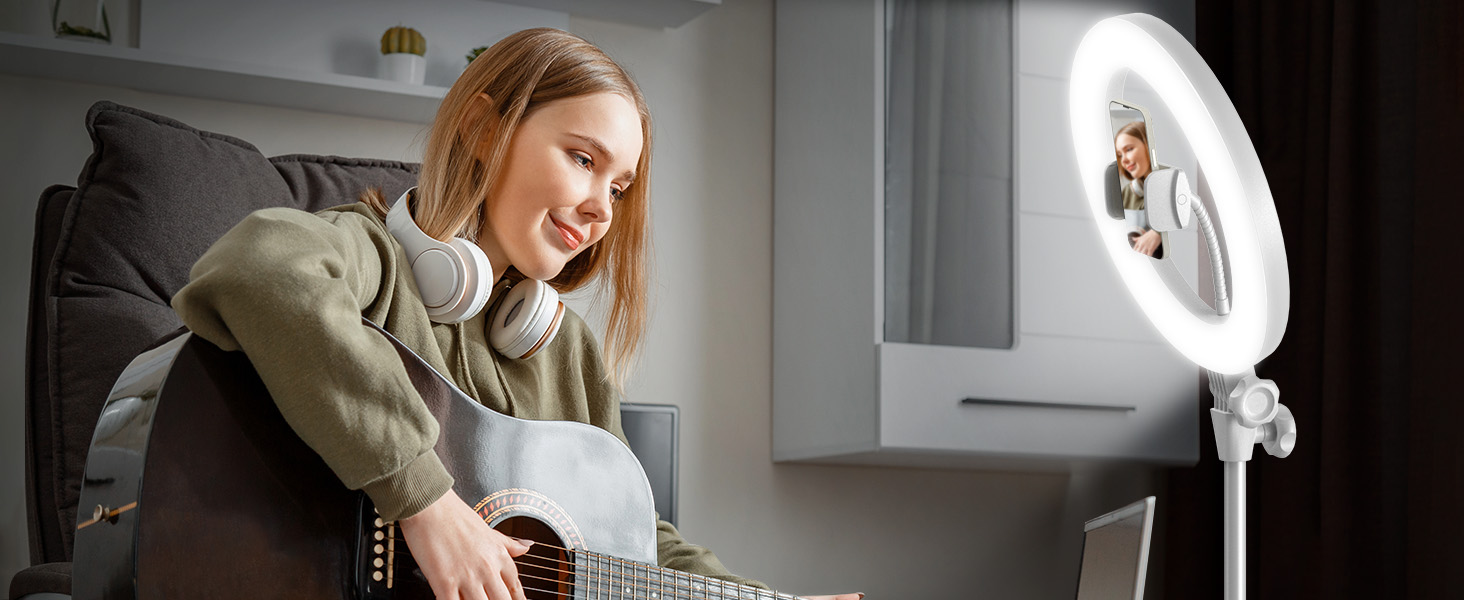 Кільцеве світло Evershop 10.5” з триподом для телефону, ноутбука, відеоконференцій, YouTube, TikTok, LED, 3 кольори + 10 рівнів яскравості, 360° обертання