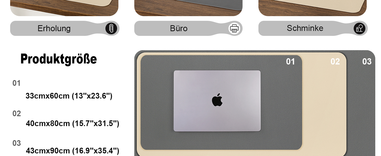 Килимок на стіл двосторонній протиковзкий, 40 x 80 см / 90 x 43 см. Килимок для ноутбука, мишки, офісу, з штучної шкіри. Сірий, салатовий