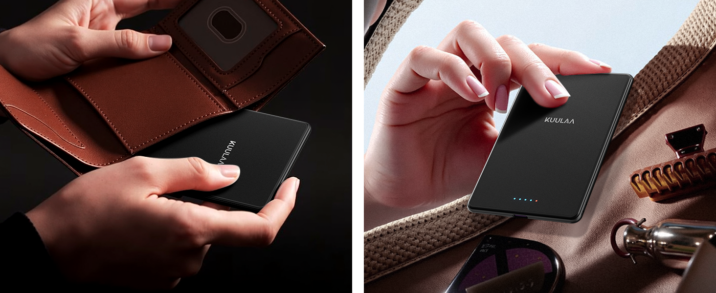 Power Bank Kuulaa Ultra Slim Magsafe, 5000mAh, бездротова зарядка, Type-C, 20W, чорний