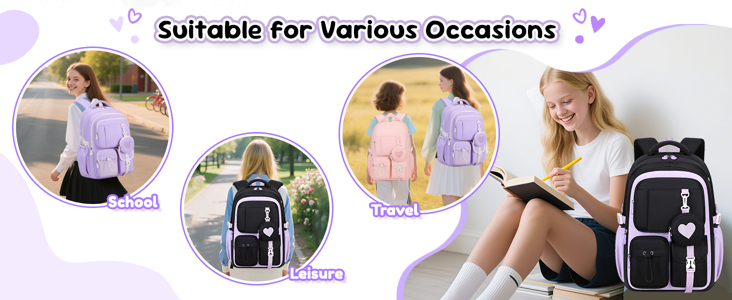 Шкільний рюкзак для дівчаток 1-5 класів з милим брелоком, стильний рюкзак для школи та подорожей, чорний