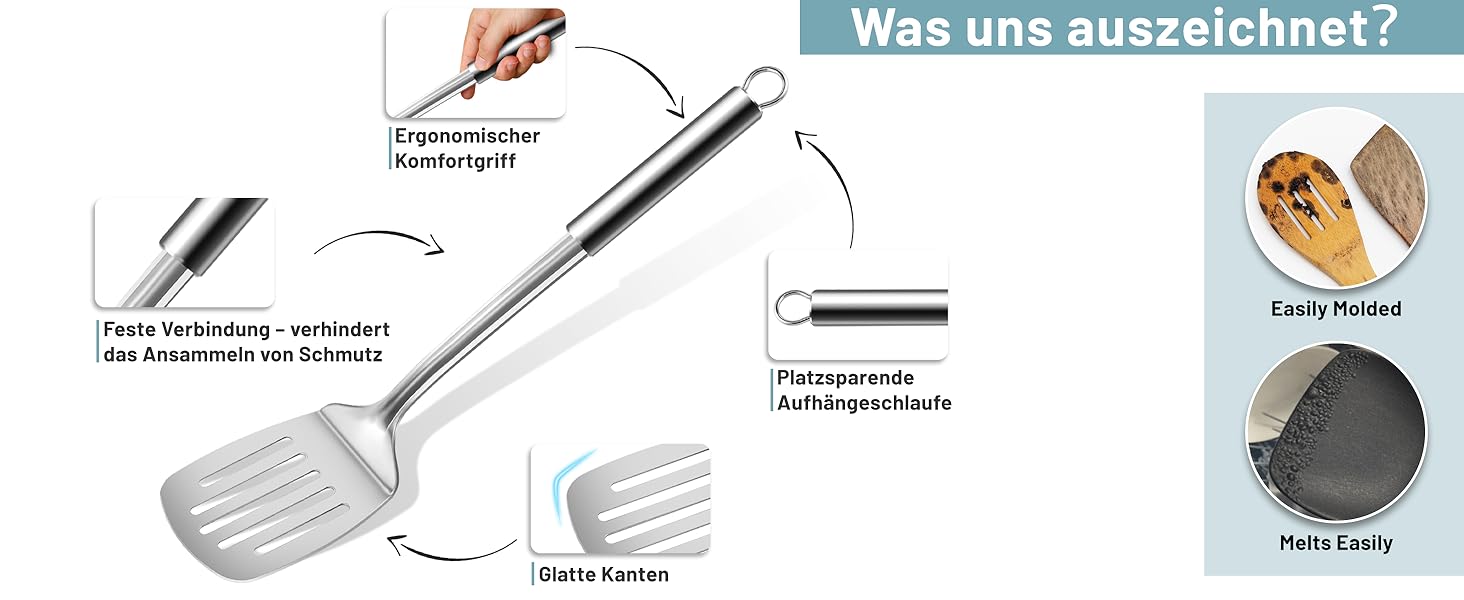 Набір кухонного приладдя Pleafind 4 шт. з нержавіючої сталі (304) - ложка, шумовка, лопатка, ложка для супу