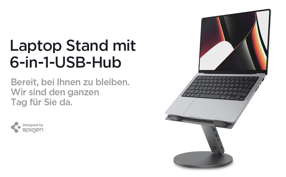 Підставка для ноутбука Spigen ArcDock 6-в-1 з док-станцією (Space Grey) - USB-C, HDMI 4K, для MacBook, iPad, Notebooks до 15.6