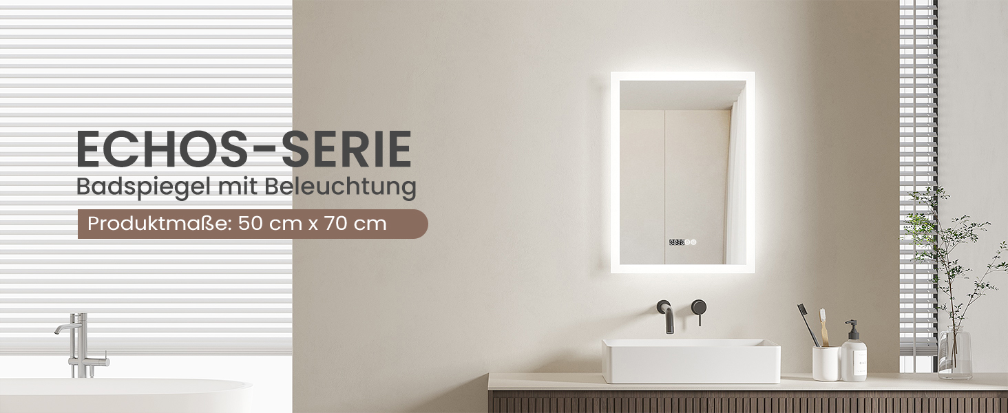 Дзеркало для ванної кімнати AQUABATOS з підсвічуванням 100x70 см LED, антизапар, сенсорне керування, 3 кольори світла, регулювання яскравості