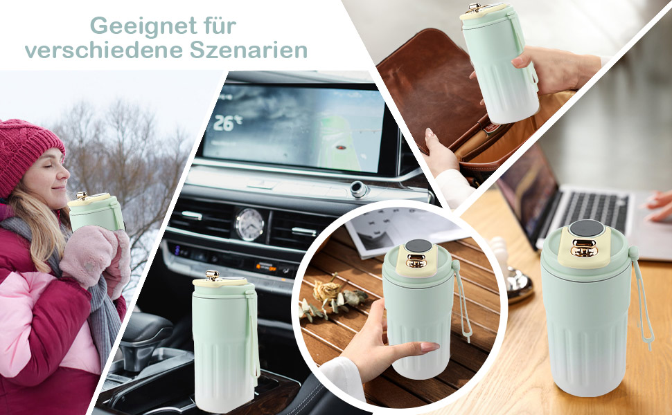 Термокружка для кави HomeAlexa з цифровим дисплеєм, 410 мл, нержавіюча сталь 316, ізольована вакуумна термокружка з кришкою, зелена