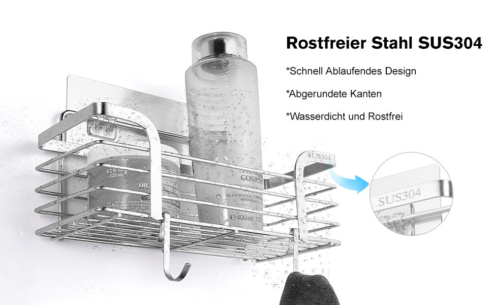 Поличка для душу Carehabi без свердління, 2 шт. Органайзер для ванної кімнати, полиця для душу з нержавіючої сталі з 4 гачками для шампуню та гелю для душу