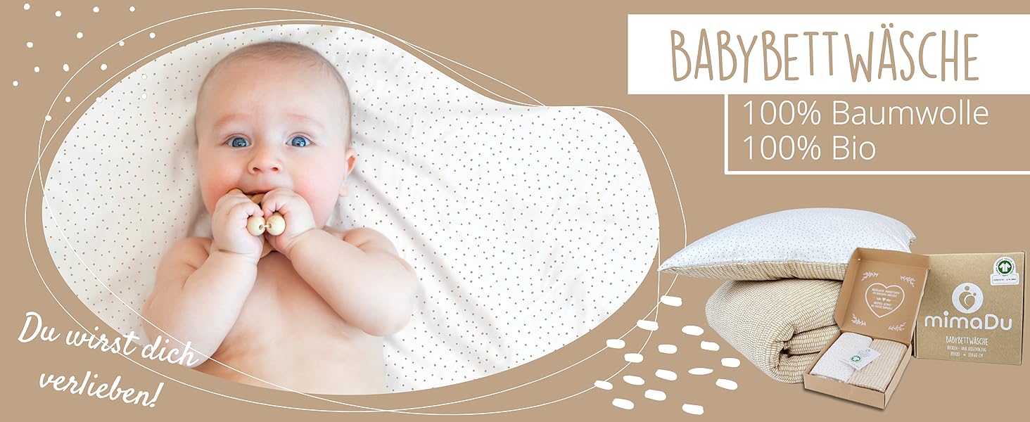 Набір постільної білизни для немовлят з органічної бавовни GOTS (Oeko-Tex100), 100 x 135 см. Комплект постільної білизни для дитячого ліжечка: подушка та ковдра для хлопчиків та дівчаток (пісочний колір). Підходить для дитячих та ліжечок для малюків, розмір 100x135 см + 40x60 см