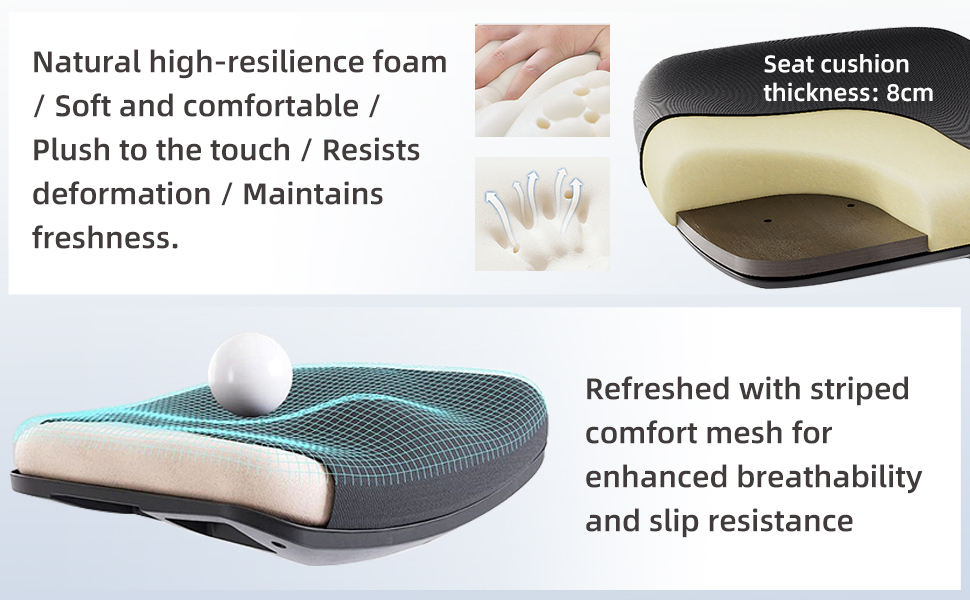 Ергономічне крісло для офісу та дому з підтримкою попереку та регульованою підголівником, велике сидіння