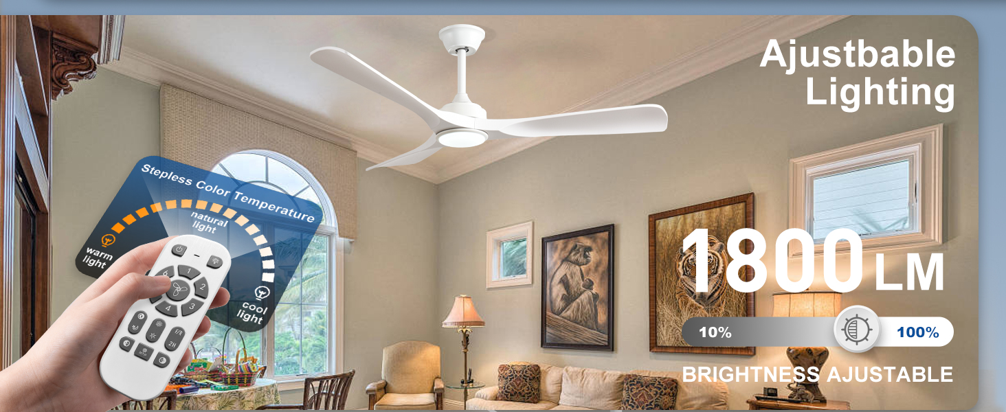 Depuley Потолочний вентилятор з підсвічуванням для вулиці: LED лампа з вентилятором для саду, тераси - 132см, з пультом керування, для вітальні, ресторану, офісу (Білий, 52 дюйми)