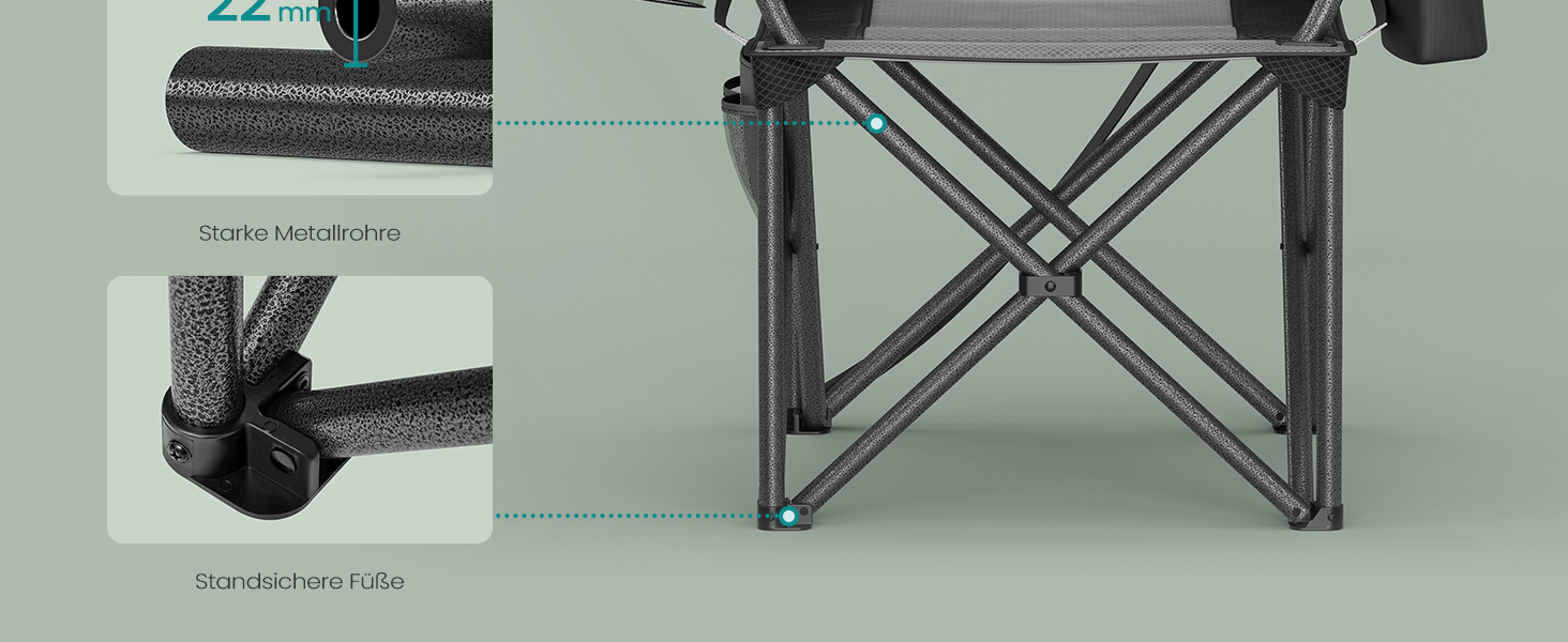 Кемпінговий стілець SONGMICS зі склянкою, для риболовлі, з м'якою спинкою, до 205 кг, чорний