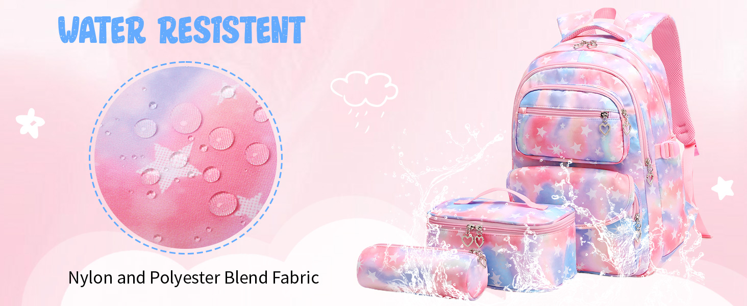 Шкільний рюкзак Tanou для дівчаток 3 шт. з ланч-боксом та пеналом, дихаючий, легкий, 22 літри, для 3-9 класів, фіолетовий зірковий принт