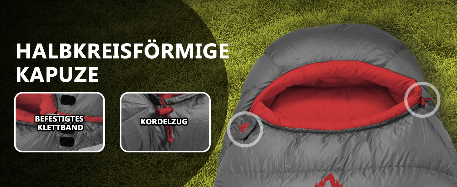 Спальний мішок для дорослих з пухом, 680FP, Outdoor, зимовий, для кемпінгу, походів та подорожей, з компресійним мішком, -10°C, сірий