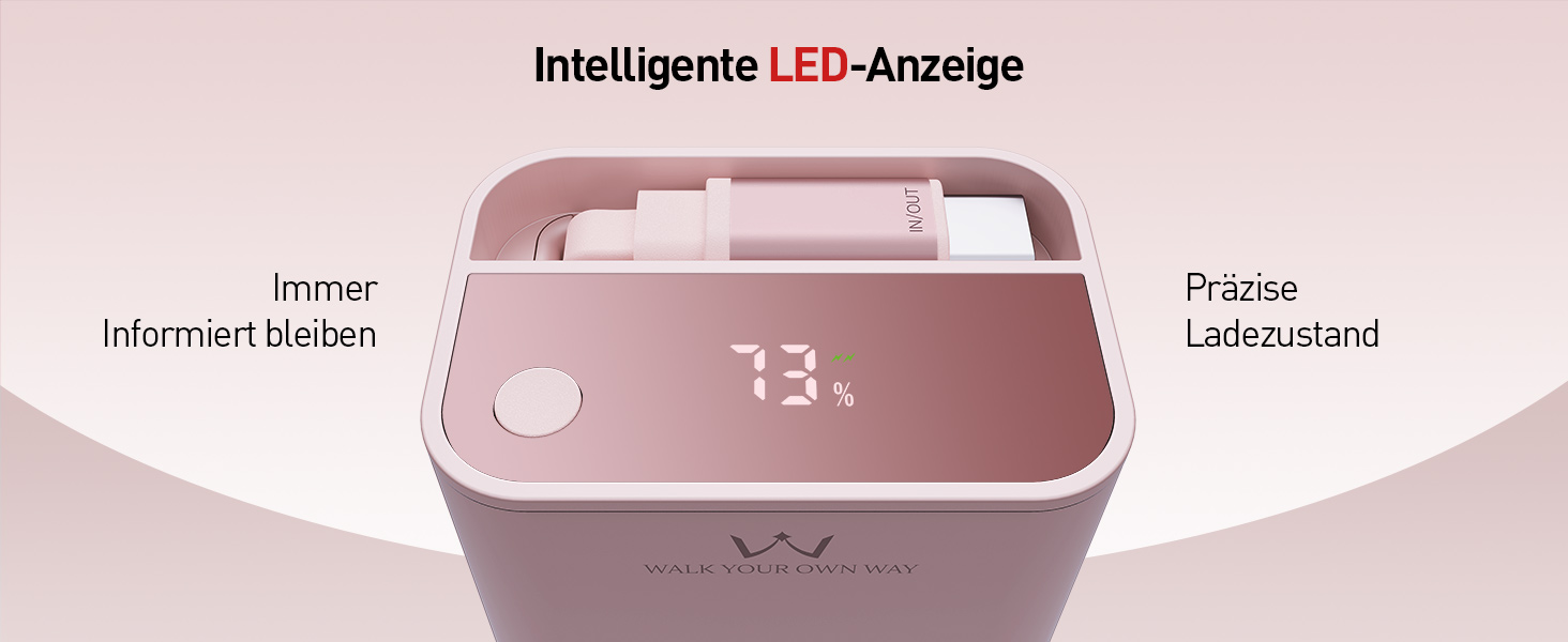 Power Bank iWALK 10000mAh з вбудованим кабелем USB-C 70см, 3 виходи, 30W PD, рожевий