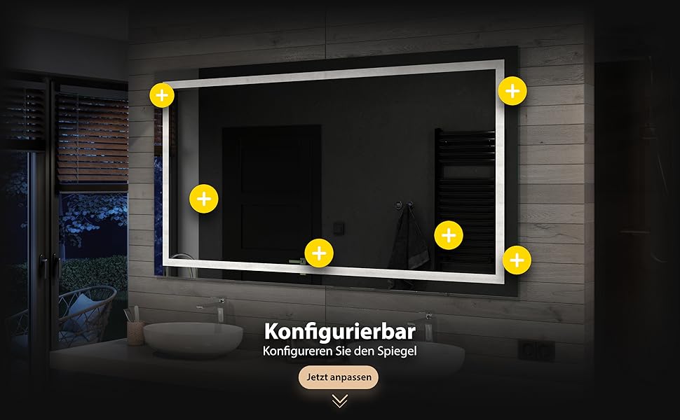 Дзеркало для ванної кімнати Artforma з підсвічуванням, 120x70 см, без рами, сучасний дизайн, виготовлення на замовлення