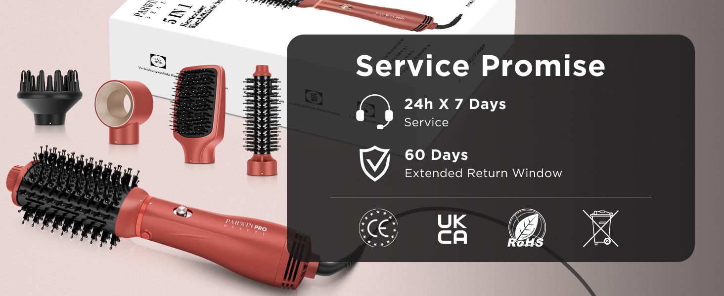 Набір для укладки волосся PARWIN PRO BEAUTY 5 в 1: фен-щітка з іонізацією, 1100 Вт, коралловий, для сушіння, випрямлення та створення об'єму