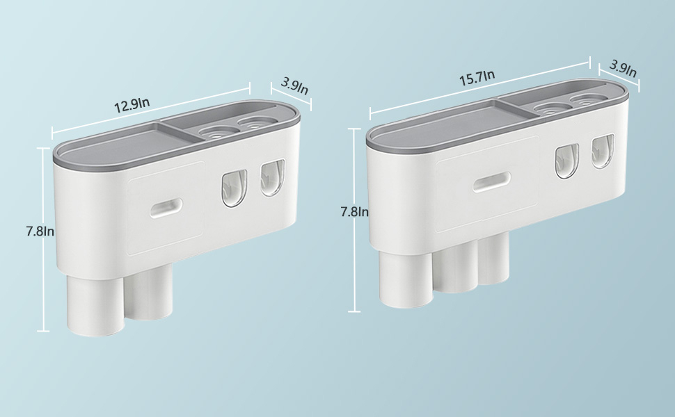 Тримач для зубних щіток настінний з автоматичним дозатором пасти для дітей та дорослих, 6 відділень для щіток, 2 магнітні стаканчики, сірий