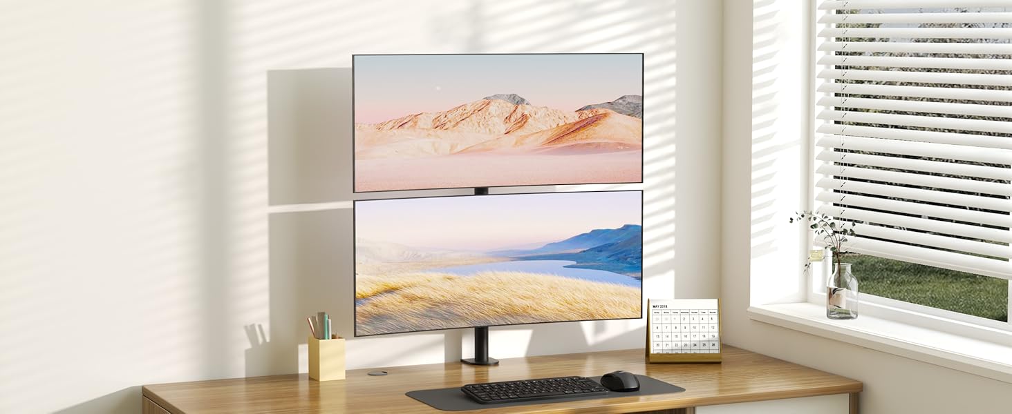 Кріплення для двох моніторів BONTEC, 13-34 дюйми, регулювання висоти, поворот, до 10 кг на монітор, VESA, кабель-менеджмент, кріплення на стіл, ергономічне для офісу та геймінгу