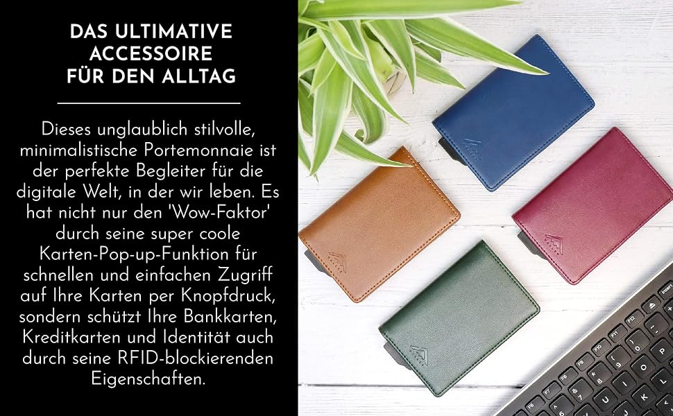 Гаманець чоловічий RFID захист Stealth Wallet - мінімалістичний алюмінієвий картхолдер зі шкіри (срібний/чорний)