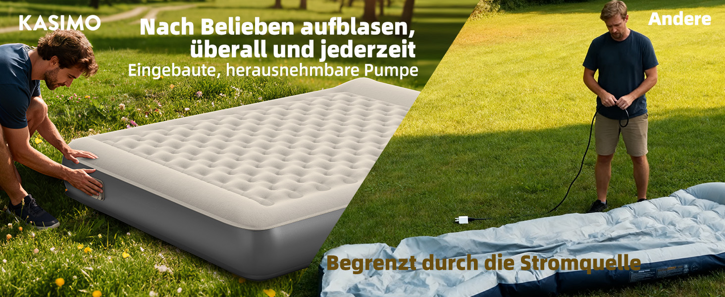 Матрац надувний KASIMO TPU самонадувний 1-місний з електричним насосом та подушкою, 190x90x22 см для дому та кемпінгу