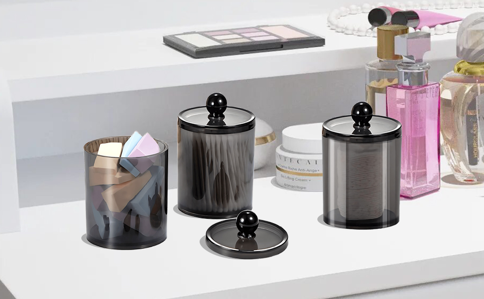 Організатор для ватних дисків та паличок AIMIXUN, набір 2 шт, чорний, прозорий диспенсер, для ватних паличок, зубної нитки, шпиньок