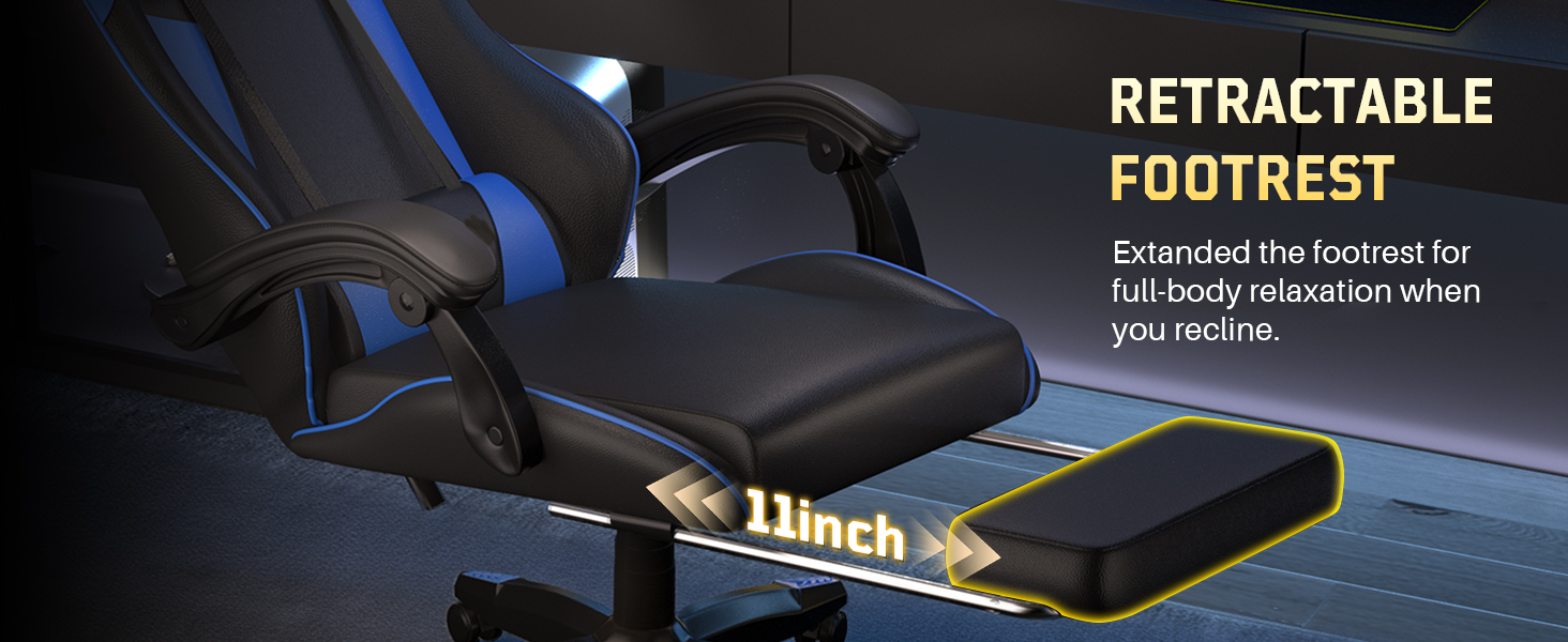 Ігрове крісло Bigzzia Ergonomic Gaming Stuhl з підставкою для ніг та функцією масажу, синій