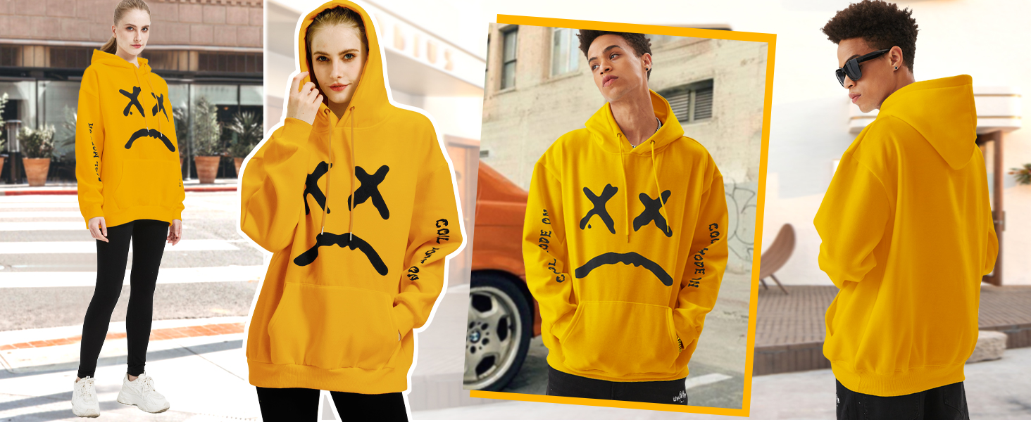 Худі чоловіче з капюшоном, стильне, тепле, з флісу, для вуличної моди, осінь-зима, жовтий, 3XL