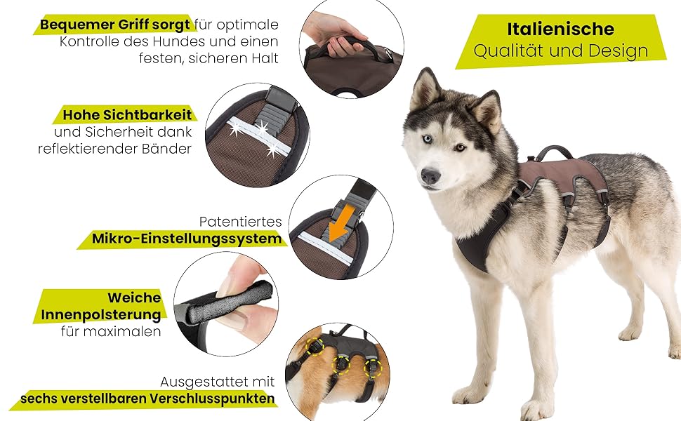 Шлейка для собак Ferplast Ergo Trekking Medium, чорна, з 6 застібками, вишукана посадка, світловідбиваюча, з підкладкою