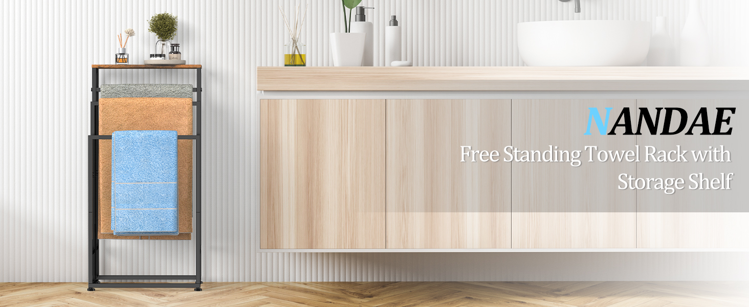 Підставка для рушників стояча, 3-ярусна з полицею з дерева, металева, з регульованими ніжками, для ванної кімнати та спальні, 40x30x82 см (колір: коричневий)